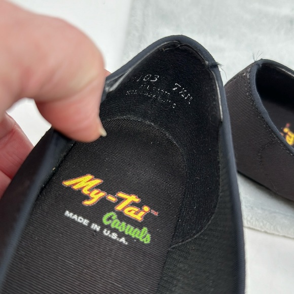 Vintage My-Tai Casuals Slip-on Black Nylon Bow Flats Size 7-1/2 - Picture 7 of 8